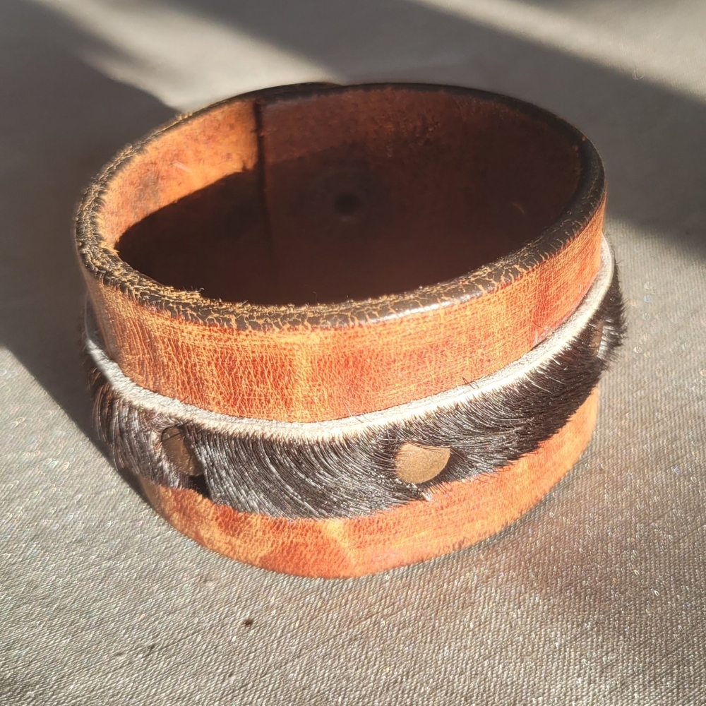 Brown Leather and Fur Bracelet
